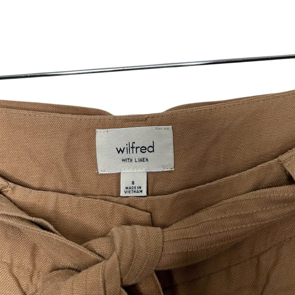 Aritzia Wilfred With Linen Wide Leg Belted Trouser Pants Camel Tan Women’s Sz 8 - Picture 4 of 9